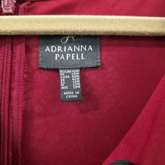 16W RED Adrianna Papell Dress Crochet Lace Midi Chiffon Slit Sleeves Lined - Picture 3 of 6